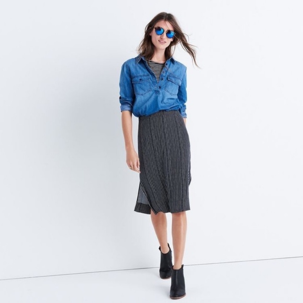 [Madewell] Striped Side Slit Midi Skirt
